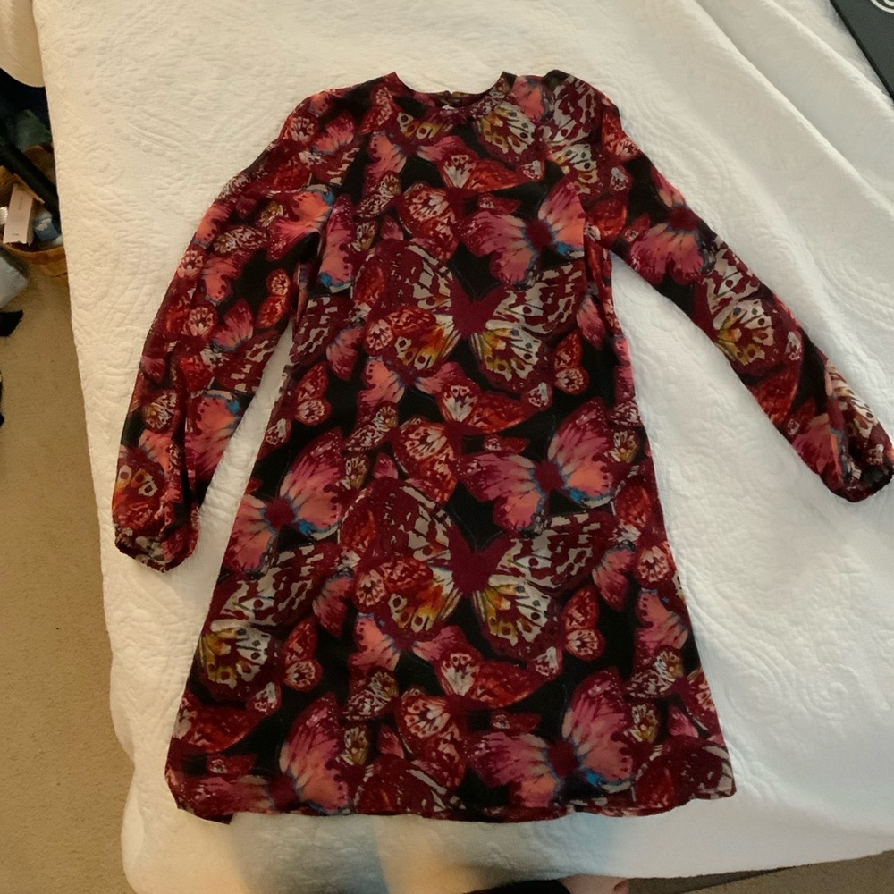 Beautiful a-line open back butterfly print cocktail dress